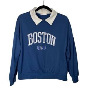 Romwe Boston University Style Sweatshirt Academia Pullover Tennis Prep Book Club